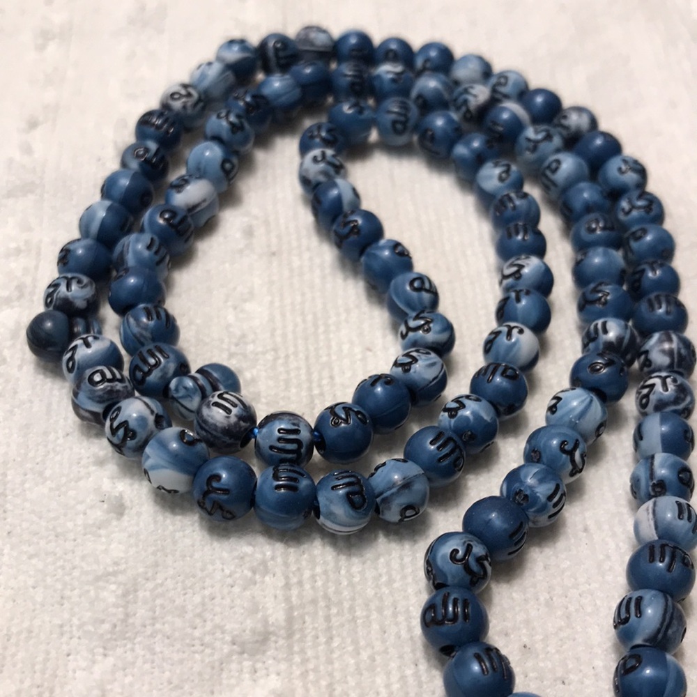 Islamic Tasbih Prayer Beads with 99 Names of Allah Hand Made Misbaha Blue